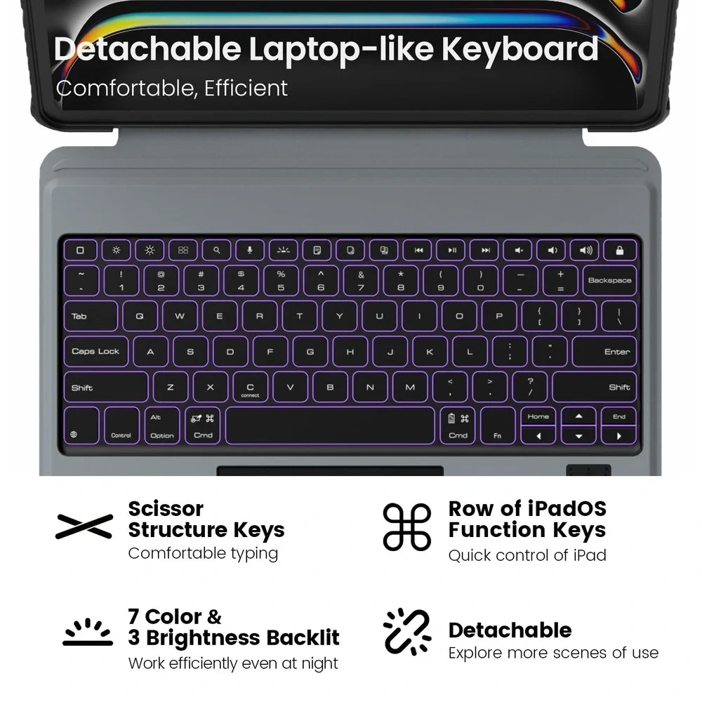 Nillkin iPad Pro 13 Keyboard Case Backlit Trackpad Rugged Cover M4 M5 Black